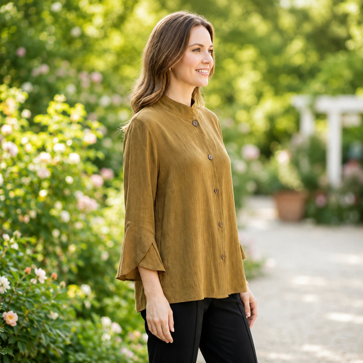 Toofan - Tulip Sleeve Mandarin Jacket in Tobacco - CA171