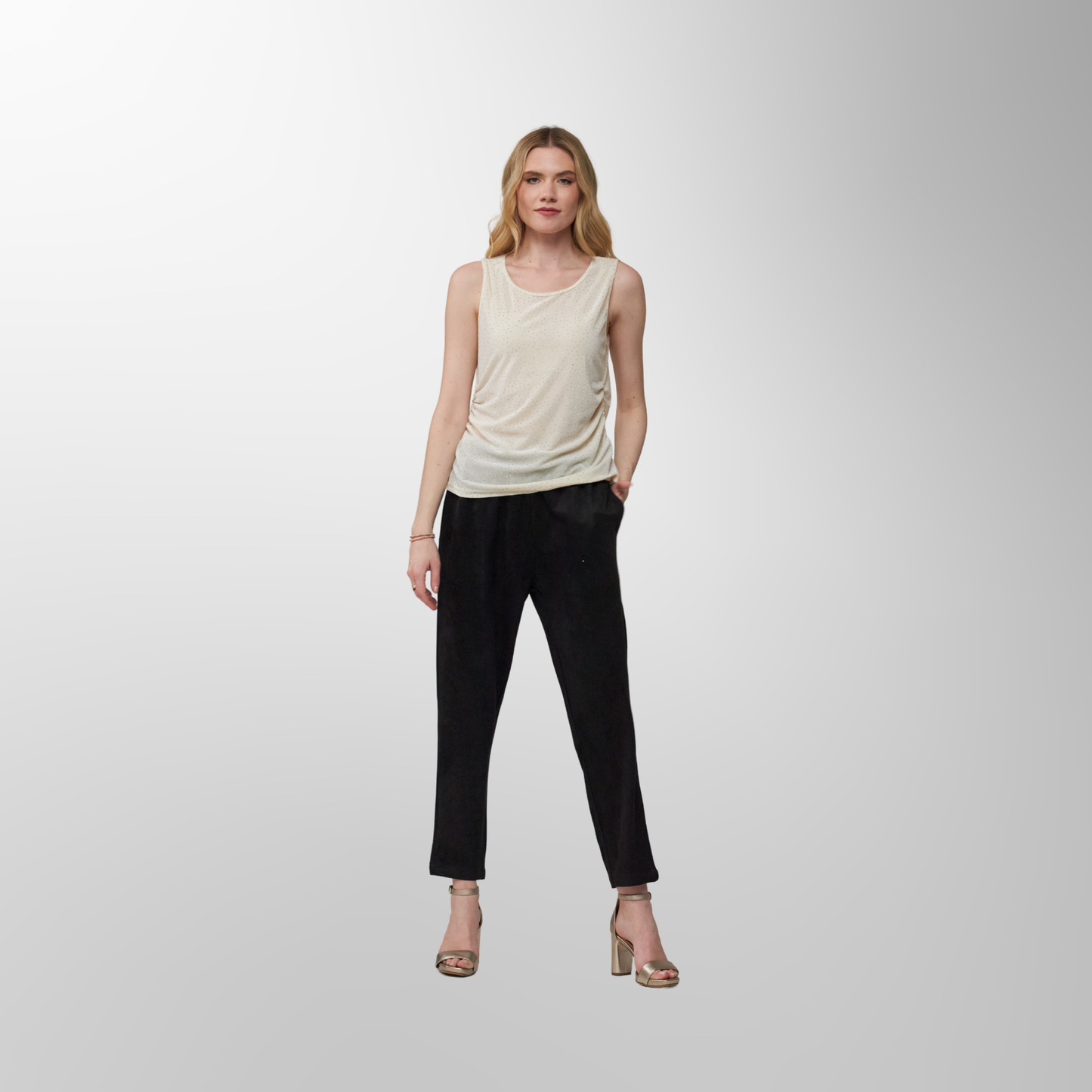 Toofan - Cream - Bling Glitter Tank Top – Subtle Sparkle, Timeless Sophistication - M 300