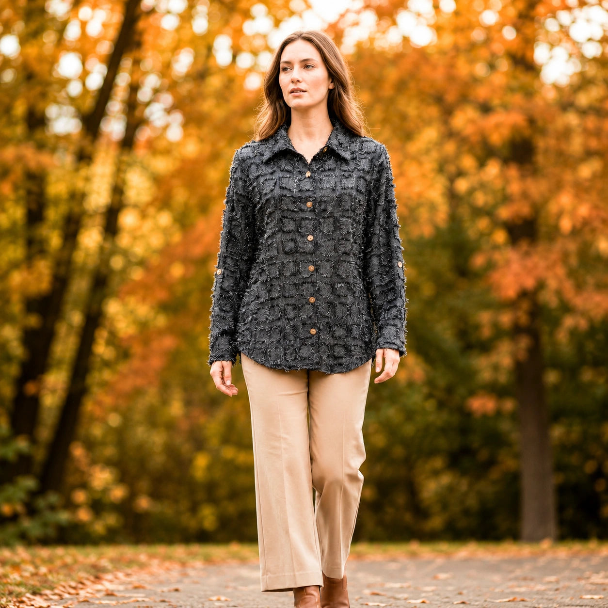 Toofan - Eyelash Shirt | Charcoal Textured Polyester Button Down Shirt - EL38