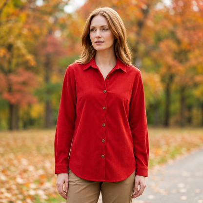 Toofan - Scallop Placket Shirt |Red| 100% Polyester Long Sleeve - CD 823