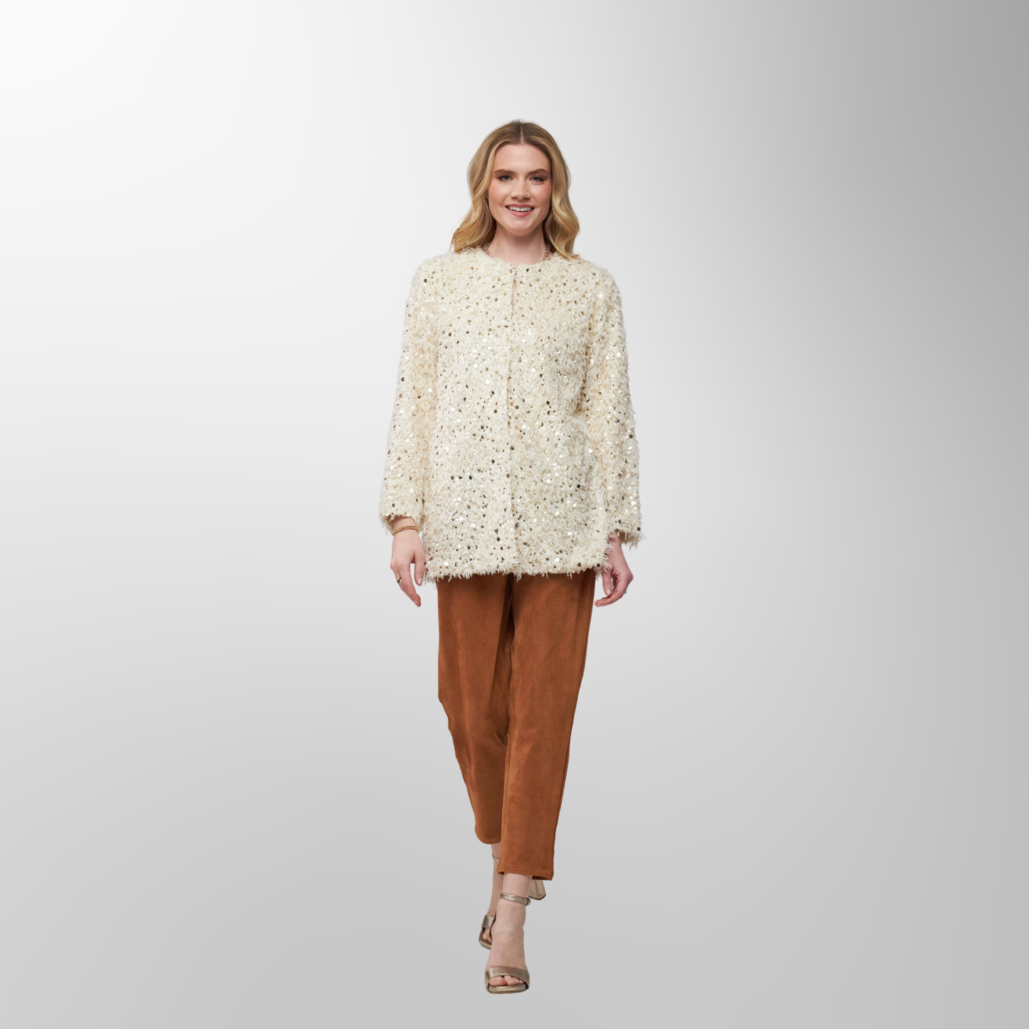 Toofan - Winter White - Winter White Faux Fur Bling Cardigan Jacket – Festive Elegance Redefined - FF 10 - 1