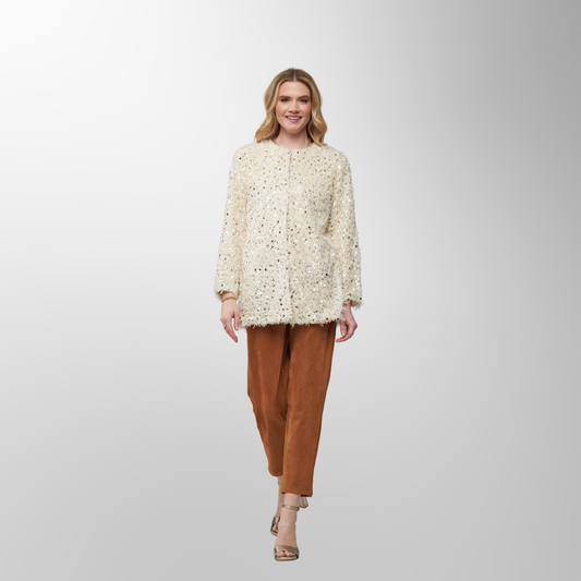 Toofan - Winter White - Winter White Faux Fur Bling Cardigan Jacket – Festive Elegance Redefined - FF 10 - 1