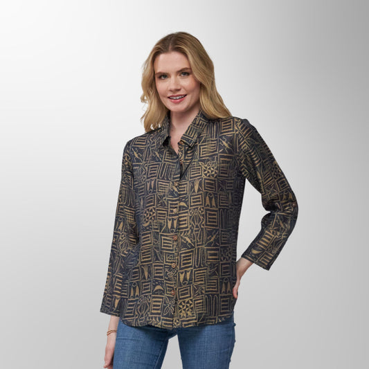 Toofan - Navy - Navy & Gold Abstract Print Top - DP 38 - 3