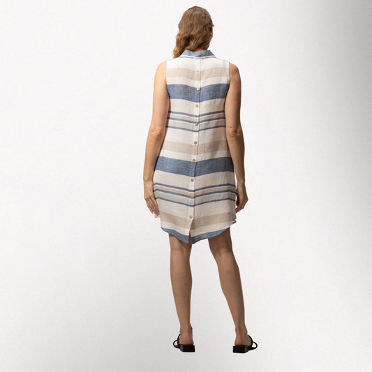 Toofan - Back Button Sleeveless A-Line Dress – Elegant Knee Length Linen Dress - LST 504