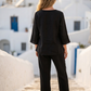 Toofan - Black - Button Detail Tunic Stylish Elegant Linen Women Top - L113