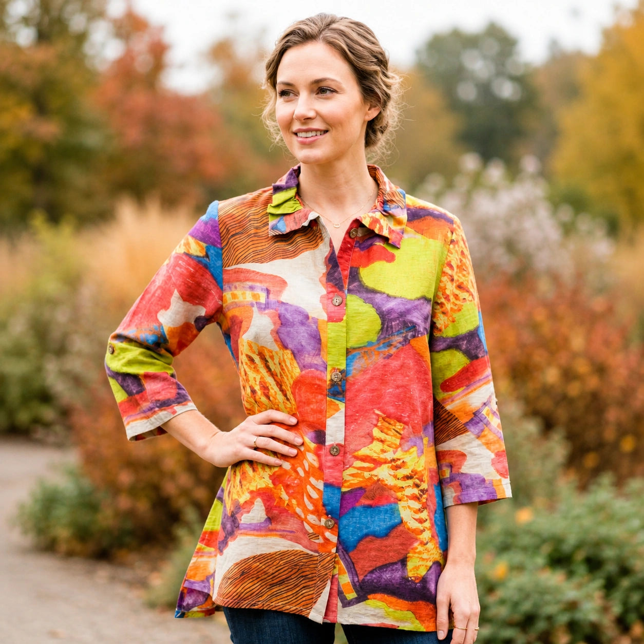 Toofan - Wire Collar Printed Shirt | 62% Tencel 40% Cotton- DP34-907