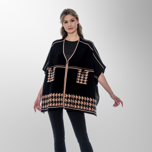 Toofan - Houndstooth  - One Size Zippered Poncho  - OS 224