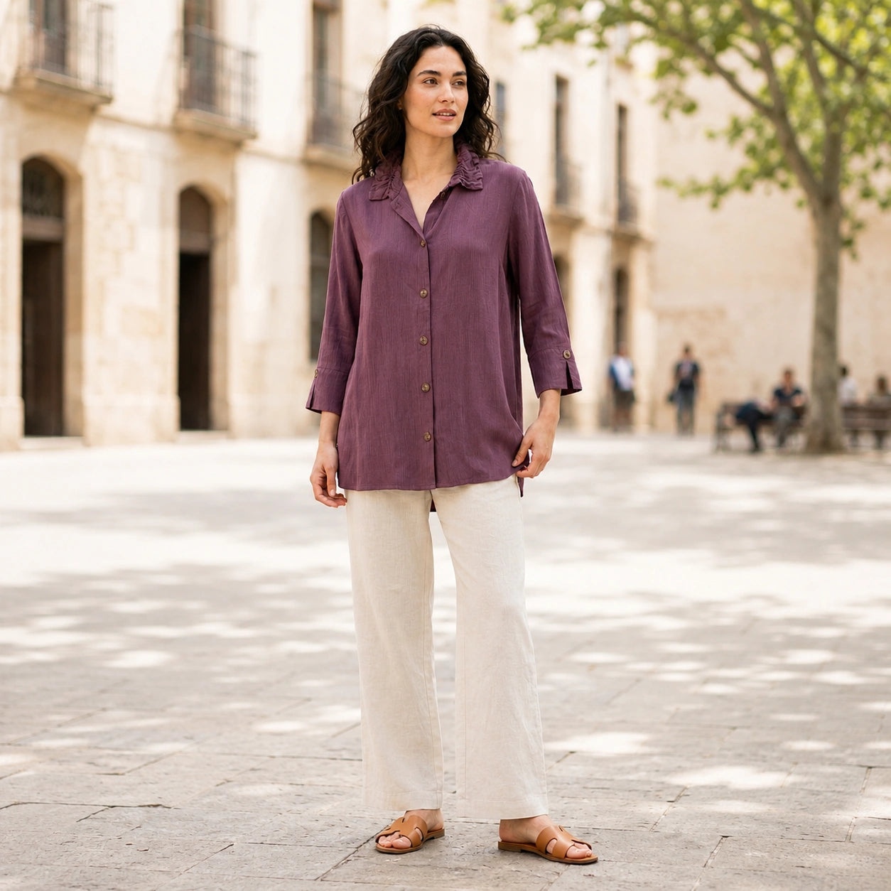 Toofan - Wire Collar Shirt Eggplant 100% Cupro Button Down - CA170