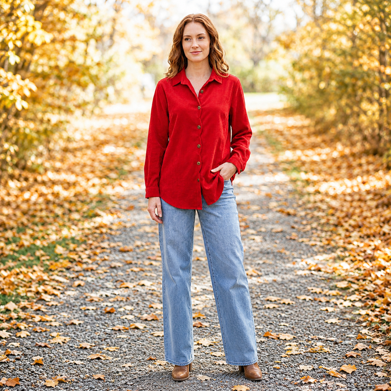 Toofan - Scallop Placket Shirt |Red| 100% Polyester Long Sleeve - CD 823
