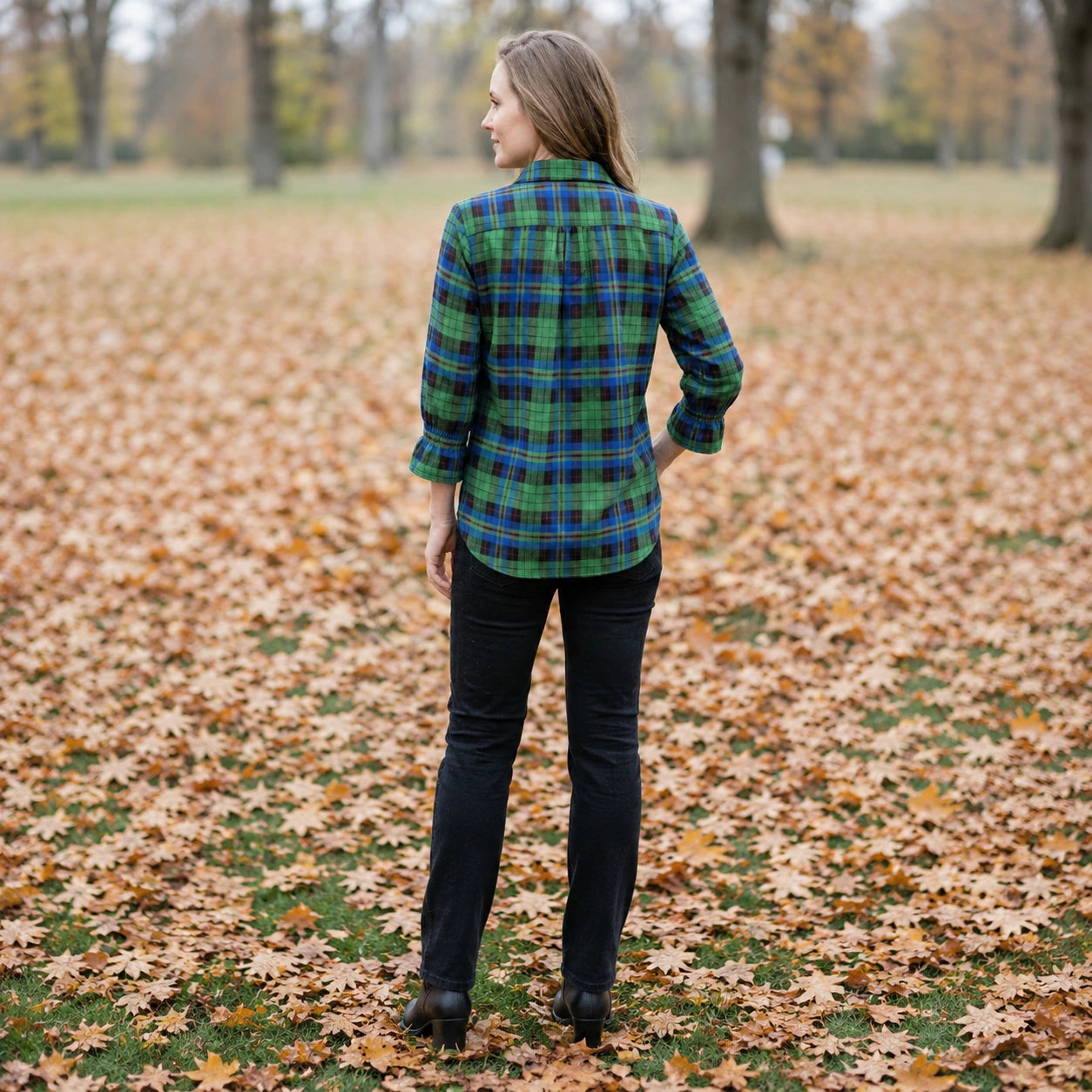 Toofan - Smocking Sleeve Scottish Plaid Shirt |Green| 100% Polyester - PL 50-1