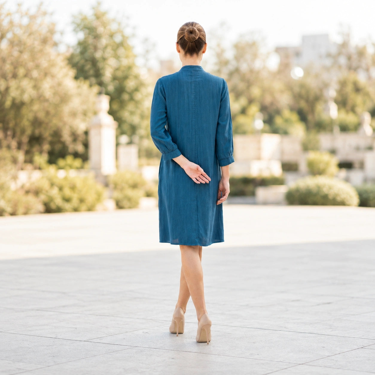 Toofan - 2 Pocket Dress Peacock 100% Cupro Shift Dress - CA988