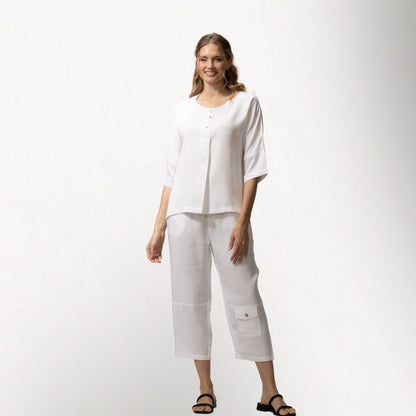 Toofan - White - High-Low Tunic – Women’s Pleated Cotton Top - TS 69