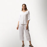 Toofan - White - High-Low Tunic – Women’s Pleated Cotton Top - TS 69