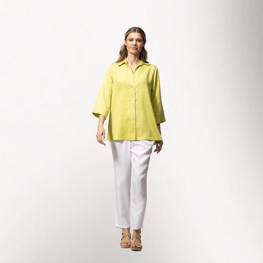 Toofan - Kiwi - Back-Button Shirt – Women’s 3/4 Sleeve A-Line Tunic with Spread Collar - TS 19