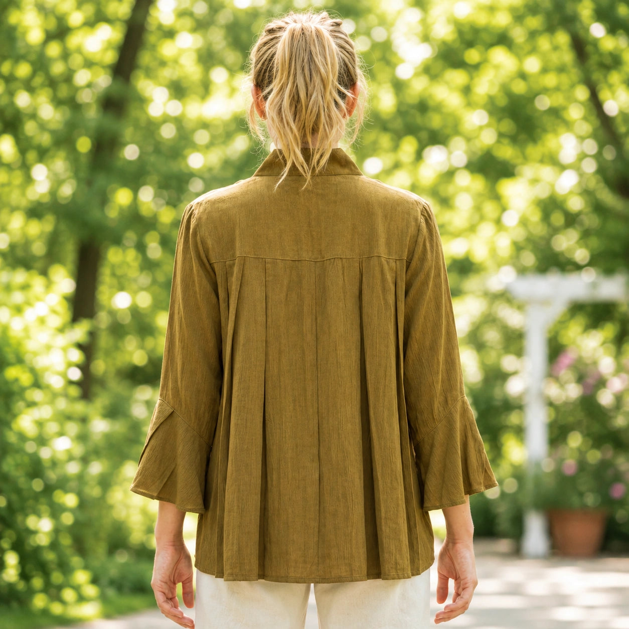 Toofan - Tulip Sleeve Mandarin Jacket in Tobacco - CA171