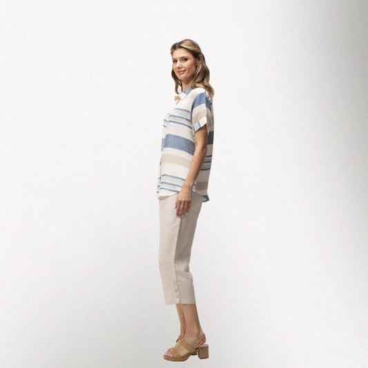 Toofan - Cap-Sleeve Striped Linen Shirt – Women’s Regular Fit - LST 403