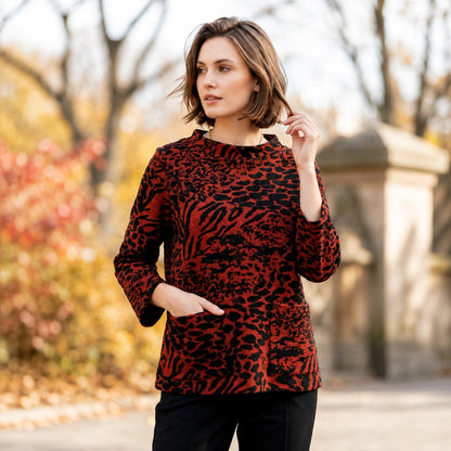 Toofan - Round Neck 2 Pocket Top |Red| Rayon-Polyester-Spandex - KJ 27