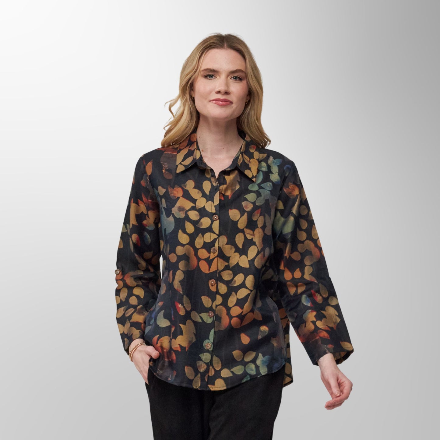 Toofan - Print - Falling Leaves Satin Button-Down Shirt - DP 38 - 1