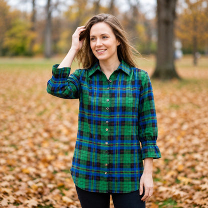Toofan - Smocking Sleeve Scottish Plaid Shirt |Green| 100% Polyester - PL 50-1