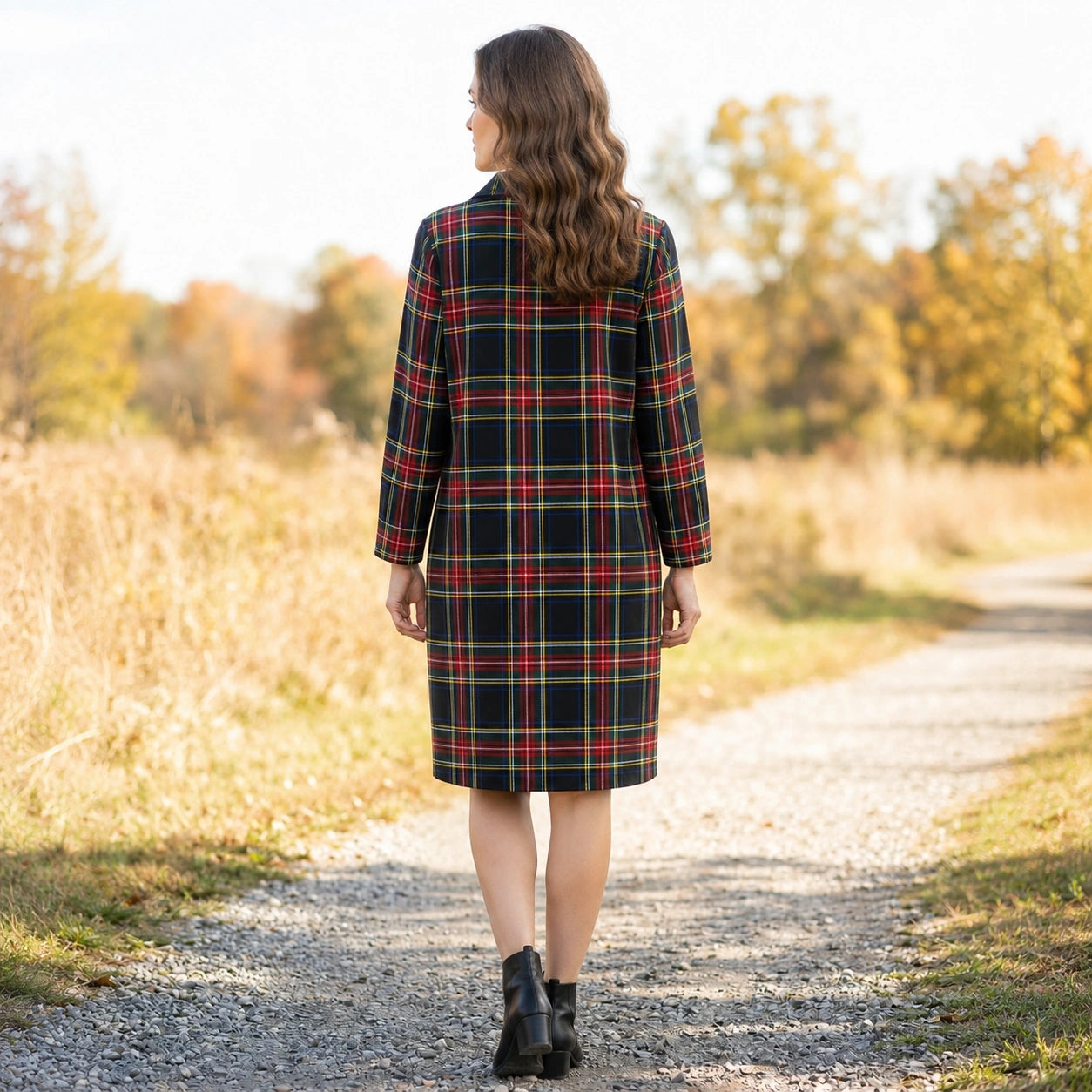 Toofan - Covered Placket Back Button Dress |Navy| 100% Polyester - PL 103-1
