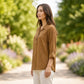 Toofan - High Low Back Button Pull Over Tobacco 100% Cupro Collared Top - CA177
