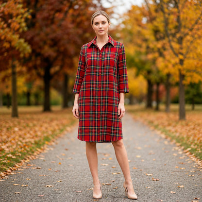 Toofan - Covered Placket Back Button Dress |Red| 100% Polyester - PL 103-1