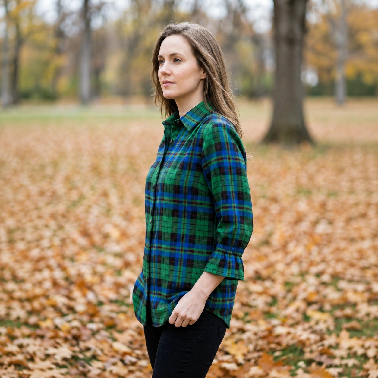 Toofan - Smocking Sleeve Scottish Plaid Shirt |Green| 100% Polyester - PL 50-1