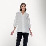 Toofan - White - Back-Button Shirt – Women’s 3/4 Sleeve A-Line Tunic with Spread Collar - TS 19