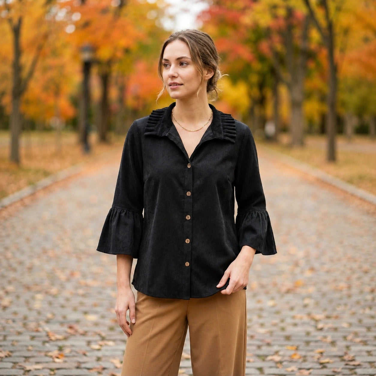 Toofan - Bell Sleeve Shirt |Black| 100% Polyester Relaxed Fit - CD 809