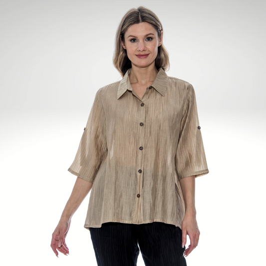 Toofan – Sand – Crushed Fabric – Back Button Shirt – CR 23