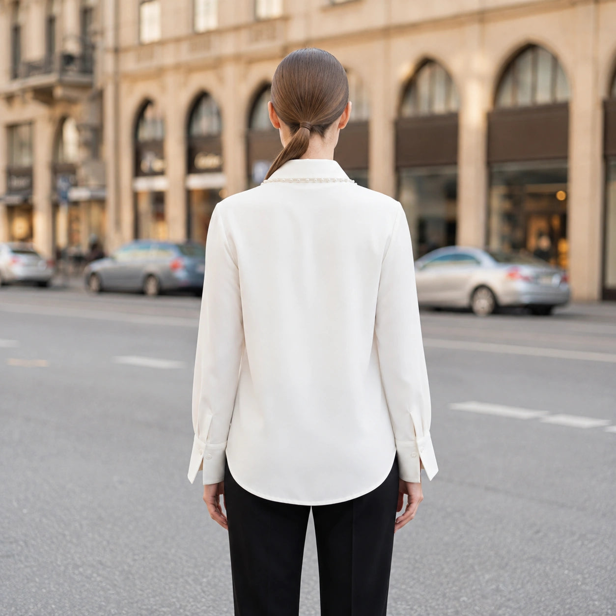 Toofan - Beaded Collar Shirt White Polyester Rayon Blend Relaxed Fit - NS24-02