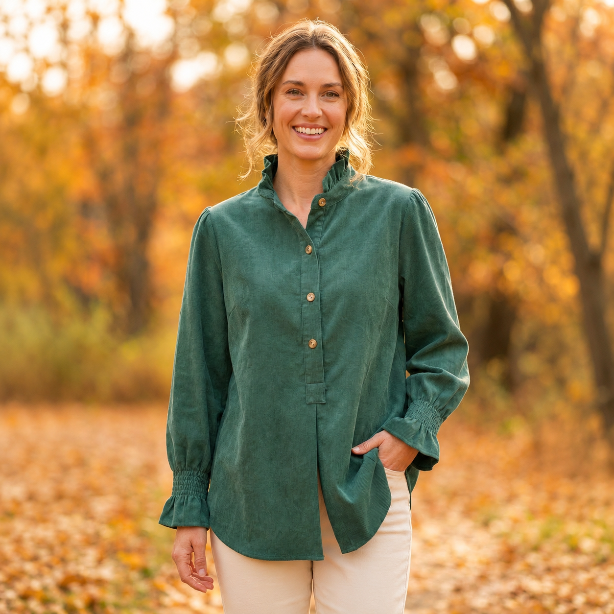 Toofan - Smocking Sleeve Tunic |Jade| 100% Polyester Relaxed Fit - CD 821