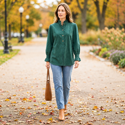 Toofan - Smocking Sleeve Tunic |Jade| 100% Polyester Relaxed Fit - CD 821