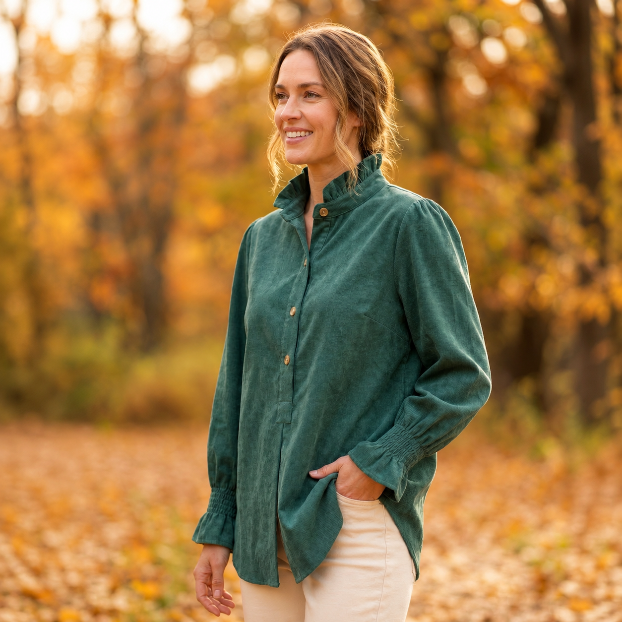 Toofan - Smocking Sleeve Tunic |Jade| 100% Polyester Relaxed Fit - CD 821