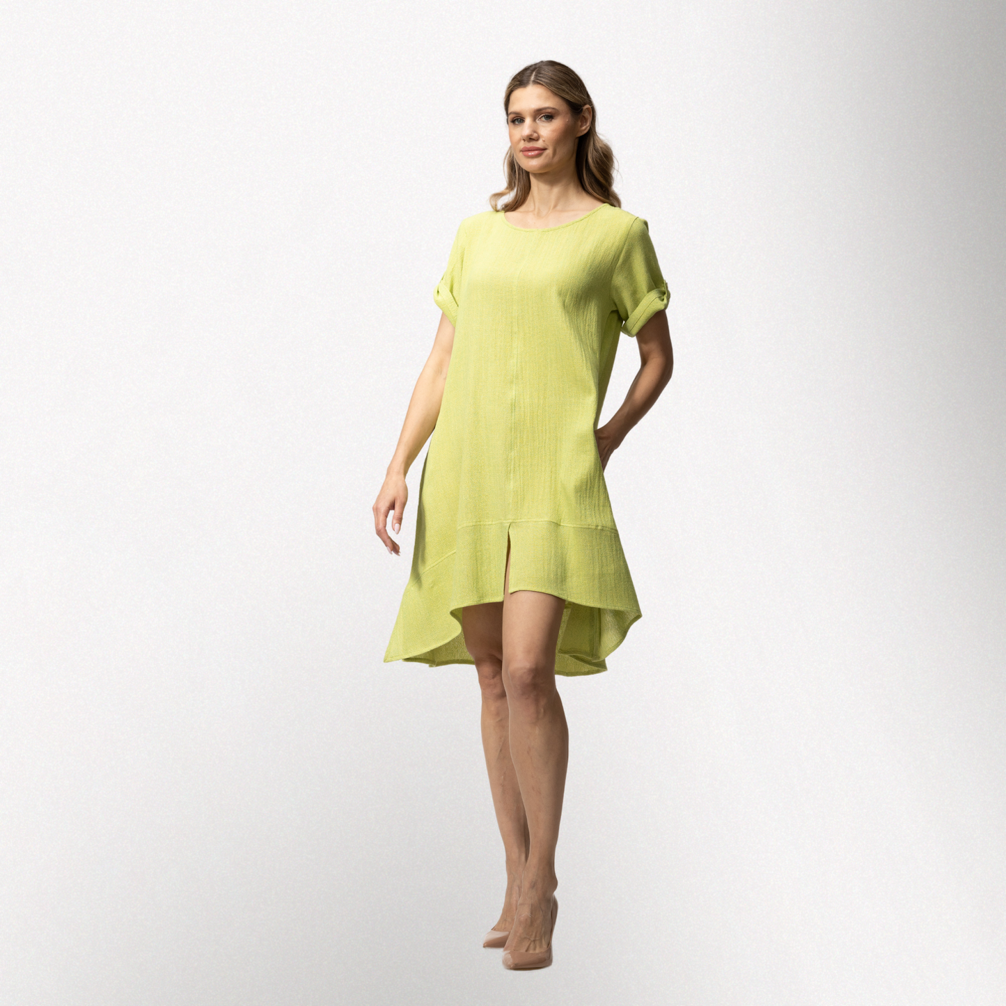 Toofan - Lime - High Low round neck short sleeve dress - HS516