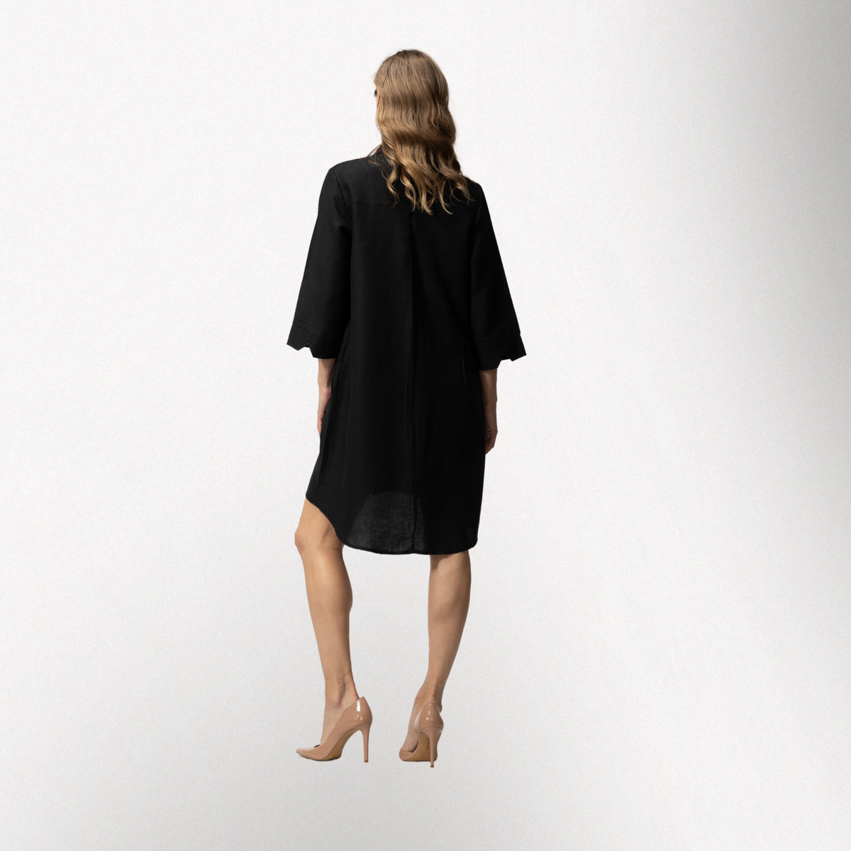 Toofan - Black - Front Button down 3/4 Sleeves Shirt Dress - L592