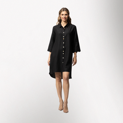 Toofan - Black - Front Button down 3/4 Sleeves Shirt Dress - L592