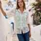 Toofan - Bubble Sleeve Pearl Button Top White Floral Burnout - NS79-1