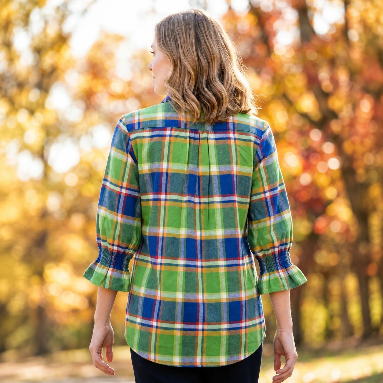 Toofan - Smocking Sleeve Plaid Shirt |Lime| 100% Polyester Relaxed Fit - PL 50-1