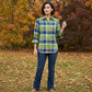 Toofan - Smocking Sleeve Plaid Shirt |Lime| 100% Polyester Relaxed Fit - PL 50-1