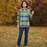 Toofan - Smocking Sleeve Plaid Shirt |Lime| 100% Polyester Relaxed Fit - PL 50-1