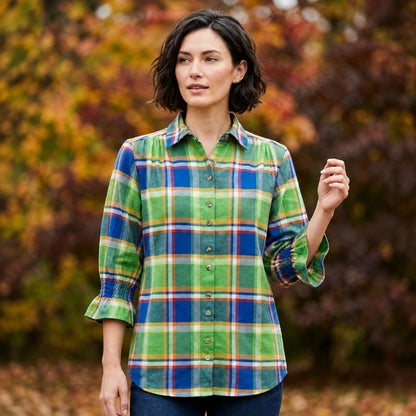 Toofan - Smocking Sleeve Plaid Shirt |Lime| 100% Polyester Relaxed Fit - PL 50-1