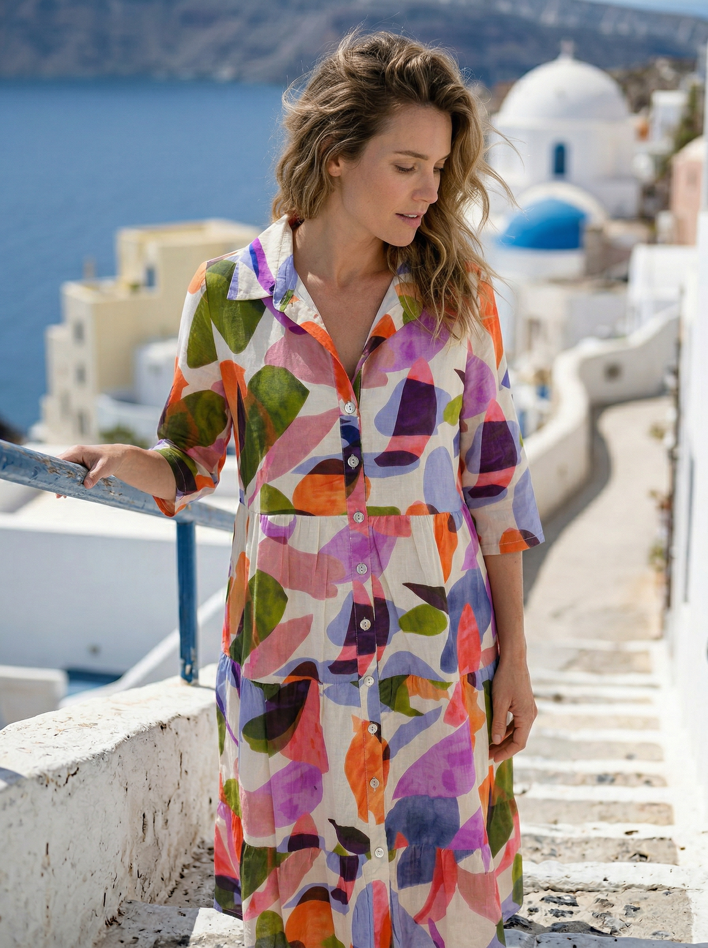 Toofan - Printed - Tier Dress Cotton Summer Abstract Midi Dress - CP77-193