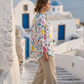 Toofan - Smocking Sleeve Printed Shirt Linen Floral Summer Shirt - LP50-1