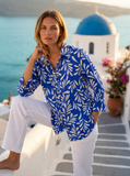 Toofan - Smocking Sleeve Printed Shirt Blue Linen Floral Shirt - LP50-2