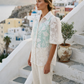 Toofan - Bubble Sleeve Pearl Button Top White Floral Burnout - NS79-1
