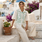 Toofan - Bubble Sleeve Pearl Button Top White Floral Burnout - NS79-1